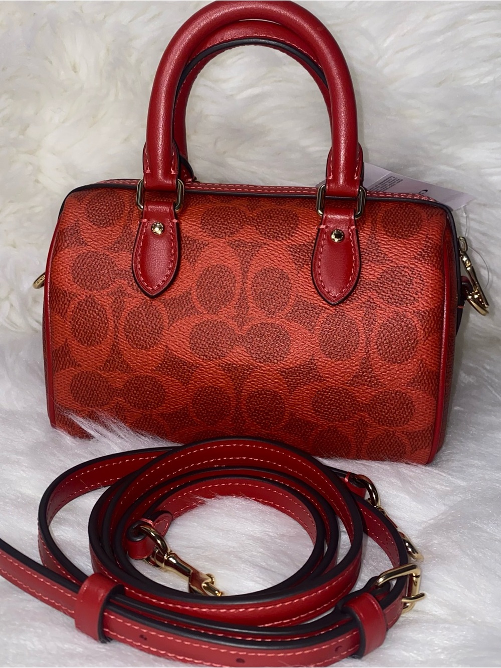 Coach purse Mini Rowan Crossbody Bag In Signature Canvas in Crimson color New - Picture 2 of 13